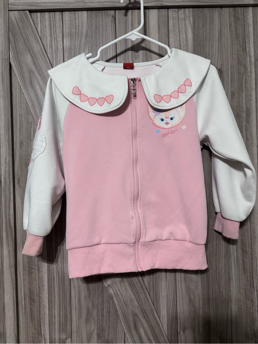 Girls Pink Zip-Up Hoodie with Heart Collar